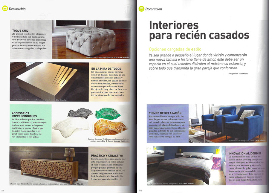Mobiliario de HAT Diseño en Novias de Pasarela para interiores de recién casados